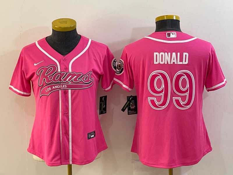 Womens Los Angeles Rams #99 Aaron Donald Pink With Patch Cool Base Stitched Baseball Jersey